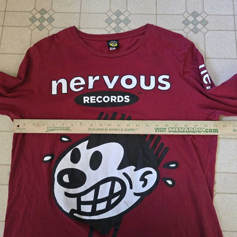 Vtg Rare 90s Nervous Records Long Sleeve XL Hip Hop Skate Rap Music New York Red - Picture 5 of 8